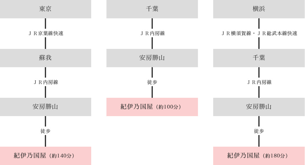 電車ルート図：JR内房線 安房勝山駅まで
